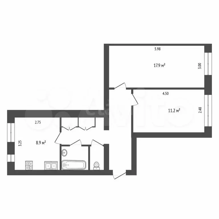 2-к. квартира, 52 м, 5/5 эт. - Фото 0