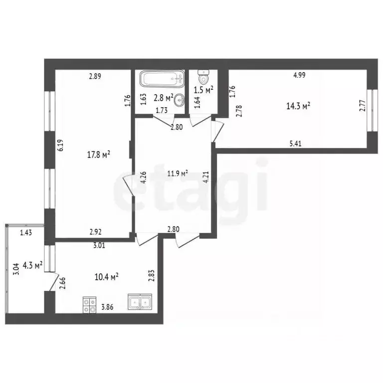 2-к кв. Чувашия, Чебоксары ул. Пирогова, 1к4 (58.8 м) - Фото 2