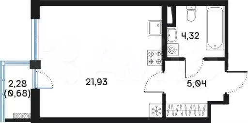 Квартира-студия, 32,2 м, 3/9 эт. - Фото 0