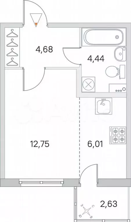 Квартира-студия, 28,7 м, 1/8 эт. - Фото 0