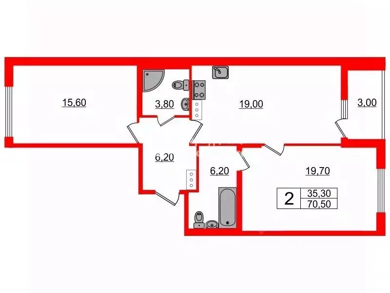 2-к кв. Санкт-Петербург Белоостровская ул., 12 (70.5 м) - Фото 1