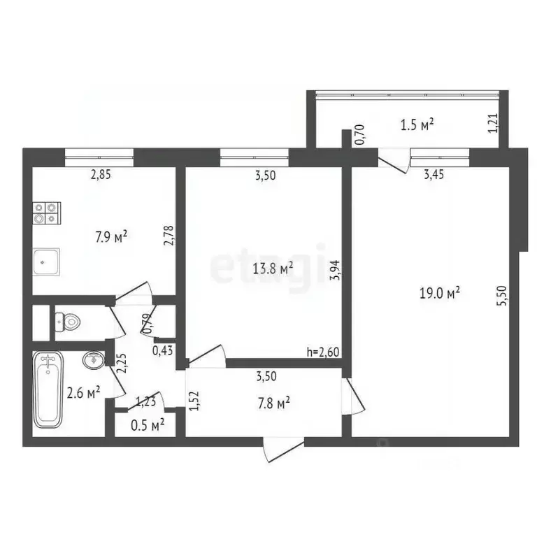 2-к кв. Брянская область, Брянск Фосфоритная ул., 11к1 (52.9 м) - Фото 1