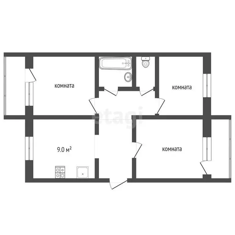 3-комнатная квартира: Чита, 1-й микрорайон, 27 (68.7 м) - Фото 0