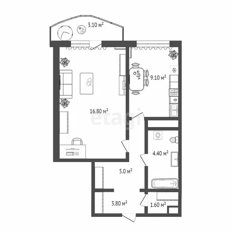 1-комнатная квартира: Тюмень, улица Героев Космоса, 21 (35 м) - Фото 1