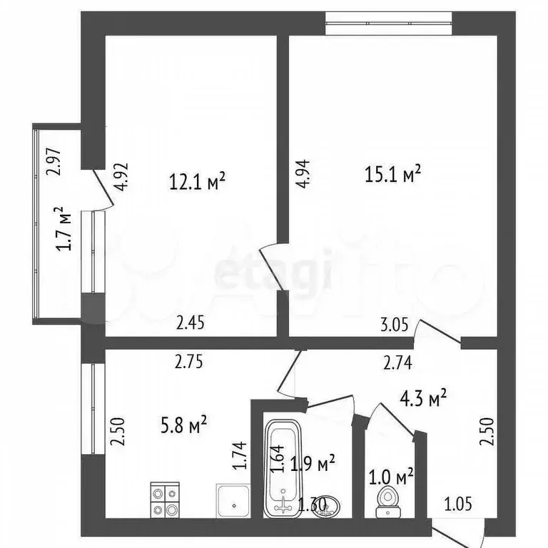 2-к. квартира, 40,2 м, 4/5 эт. - Фото 0