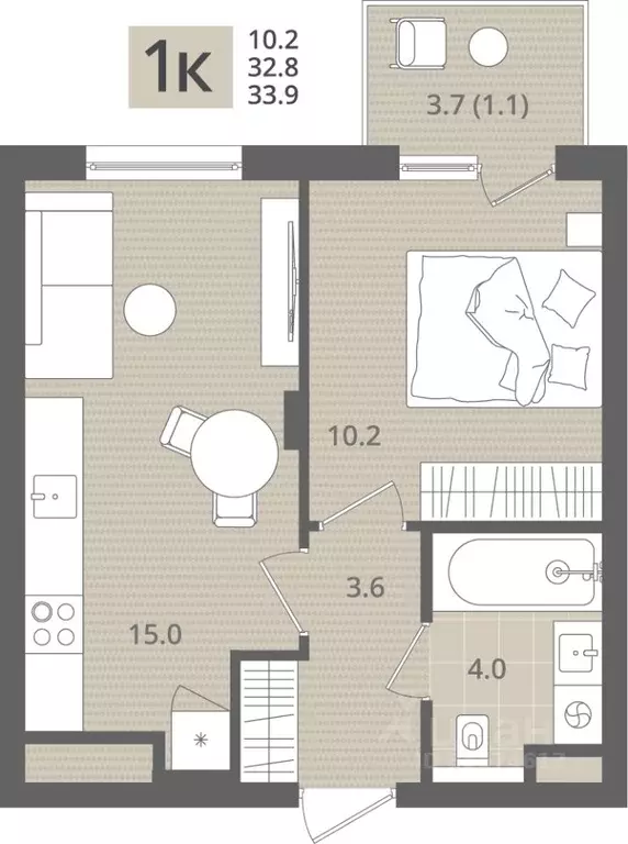 1-к кв. Калининградская область, Пионерский пос. Рыбное,  (33.9 м) - Фото 1