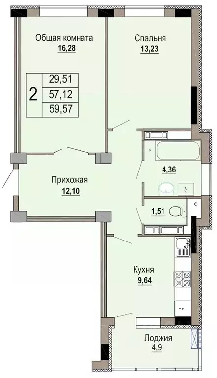 2-к кв. Белгородская область, Старый Оскол Степной мкр, 34 (59.57 м) - Фото 0