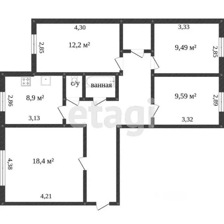 4-к кв. Тюменская область, Тобольск 7А мкр, 8 (80.0 м) - Фото 1