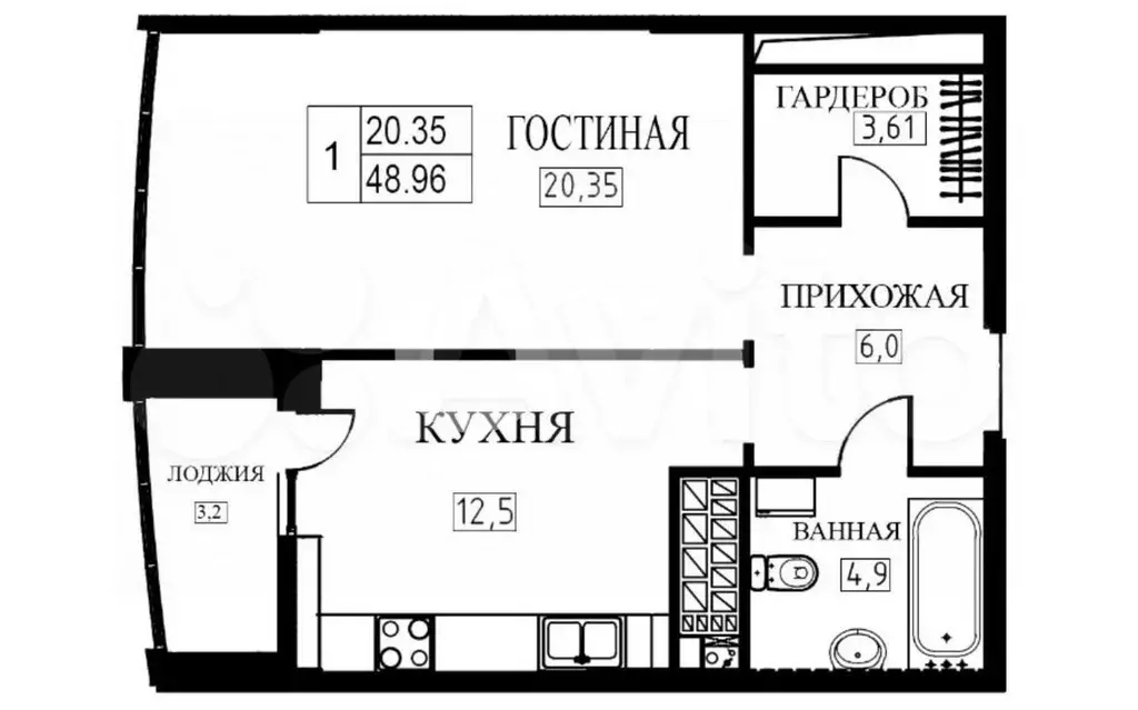 1-к. квартира, 51 м, 18/23 эт. - Фото 0