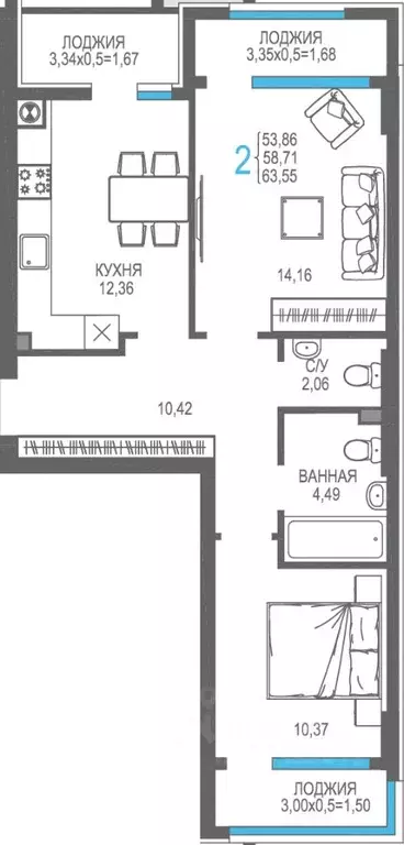 2-к кв. Крым, Алушта На Фонтанке жилой комплекс (58.71 м) - Фото 1