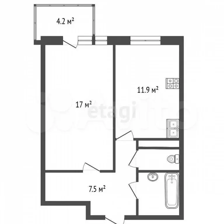 1-к. квартира, 40,5 м, 2/5 эт. - Фото 0