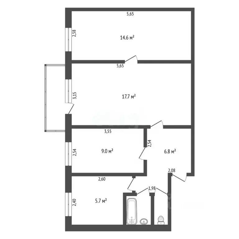 3-к кв. Амурская область, Благовещенск ул. Чайковского, 20/2 (57.1 м) - Фото 2
