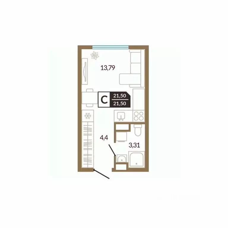 Студия Тюменская область, Тюмень Концепт жилой комплекс (21.5 м) - Фото 1