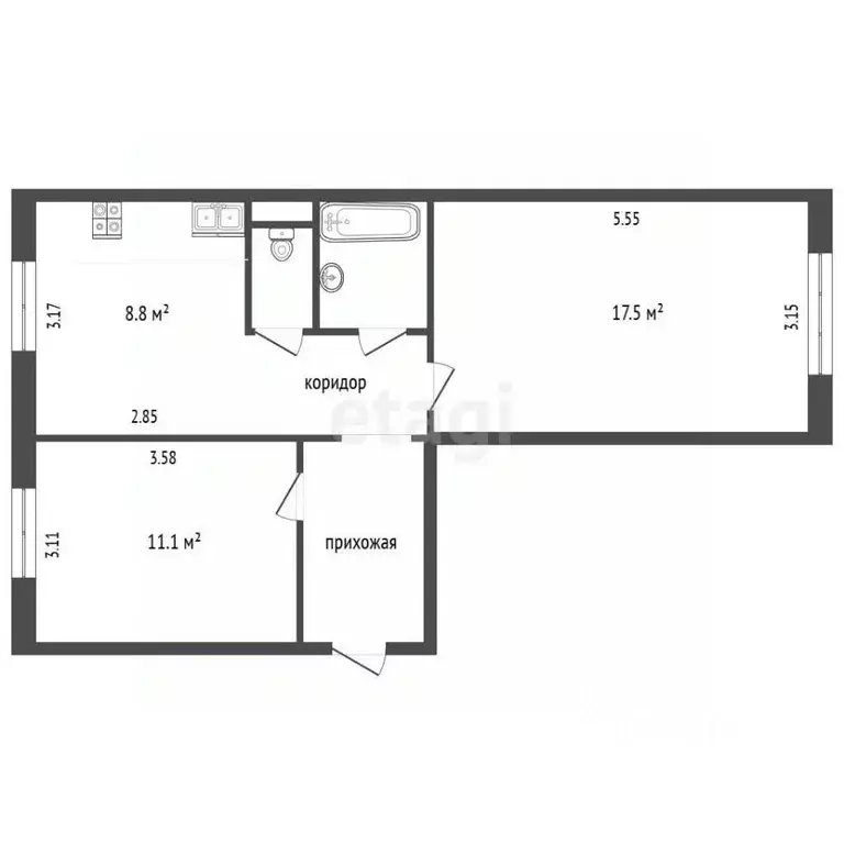 2-к кв. Ямало-Ненецкий АО, Муравленко ул. Муравленко, 33 (51.2 м) - Фото 2