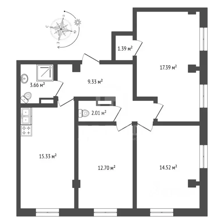 3-к кв. Ленинградская область, Мурино Всеволожский район, ул. Шоссе в ... - Фото 2