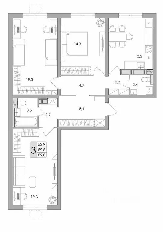 3-к кв. Воронежская область, Воронеж ул. Шишкова, 140Б/16 (89.8 м) - Фото 0