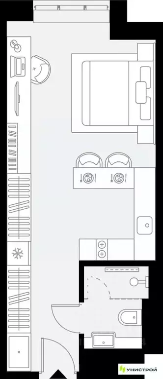 1-к кв. Татарстан, Казань Родины мкр,  (28.35 м) - Фото 1