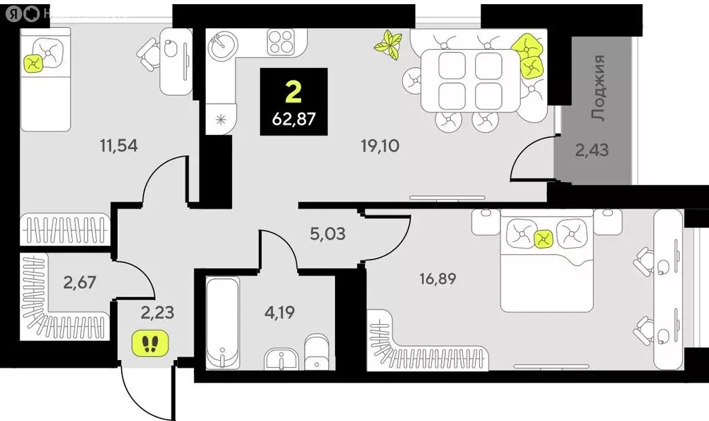 2-комнатная квартира: Тюмень, улица Первооткрывателей, 11 (62.87 м) - Фото 1