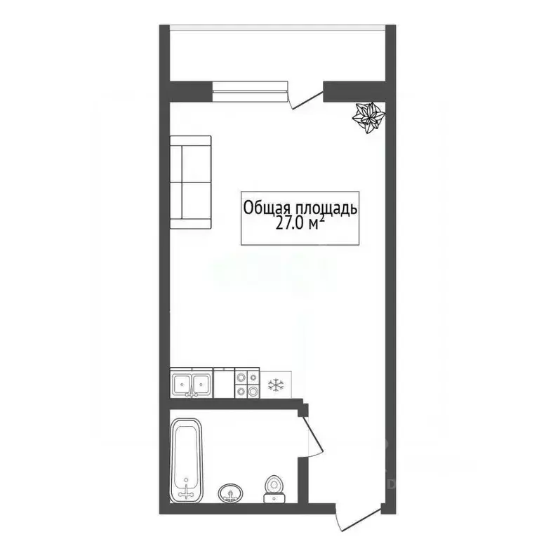 Студия Новосибирская область, Новосибирск ул. Фадеева, 66/5 (27.0 м) - Фото 2