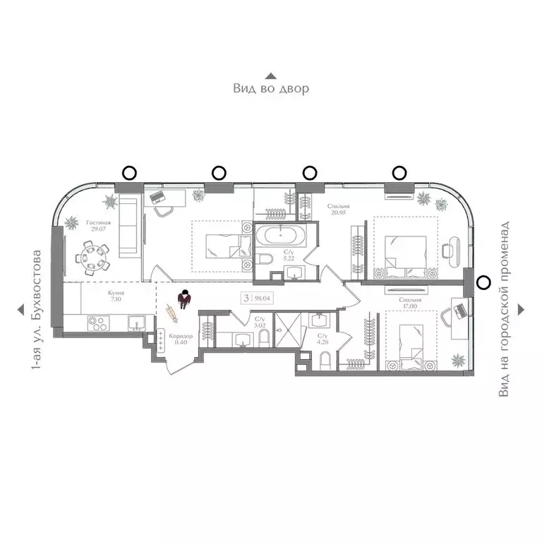3-комнатная квартира: Москва, жилой комплекс Преображенская Площадь ... - Фото 1
