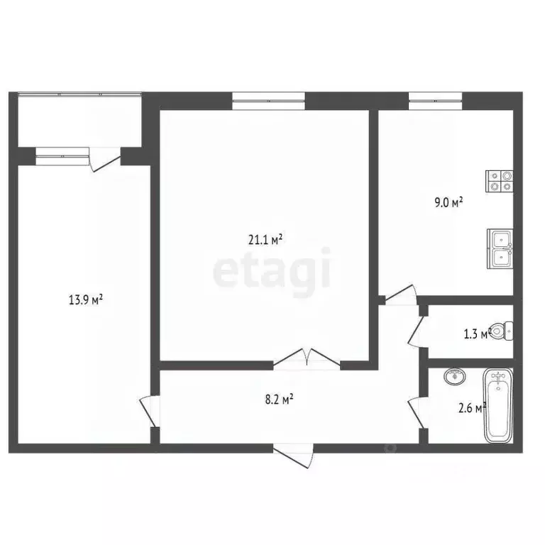 2-к кв. Башкортостан, Стерлитамак ул. Имая Насыри, 2 (56.1 м) - Фото 1