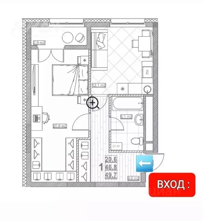 1-к кв. Нижегородская область, Нижний Новгород ул. Бетанкура, 7 (49.7 ... - Фото 2