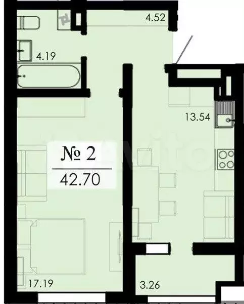 1-к. квартира, 42,7 м, 7/13 эт. - Фото 1