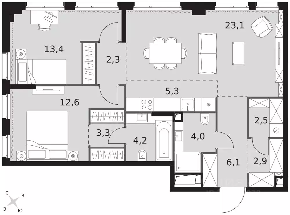 3-к кв. Москва Сидней Сити жилой комплекс, к6/1 (79.7 м) - Фото 2