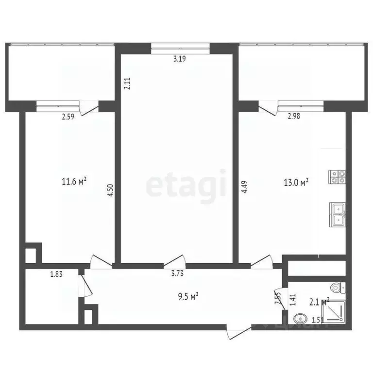 2-к кв. Ростовская область, Ростов-на-Дону ул. Шеболдаева, 95с1 (70.7 ... - Фото 1