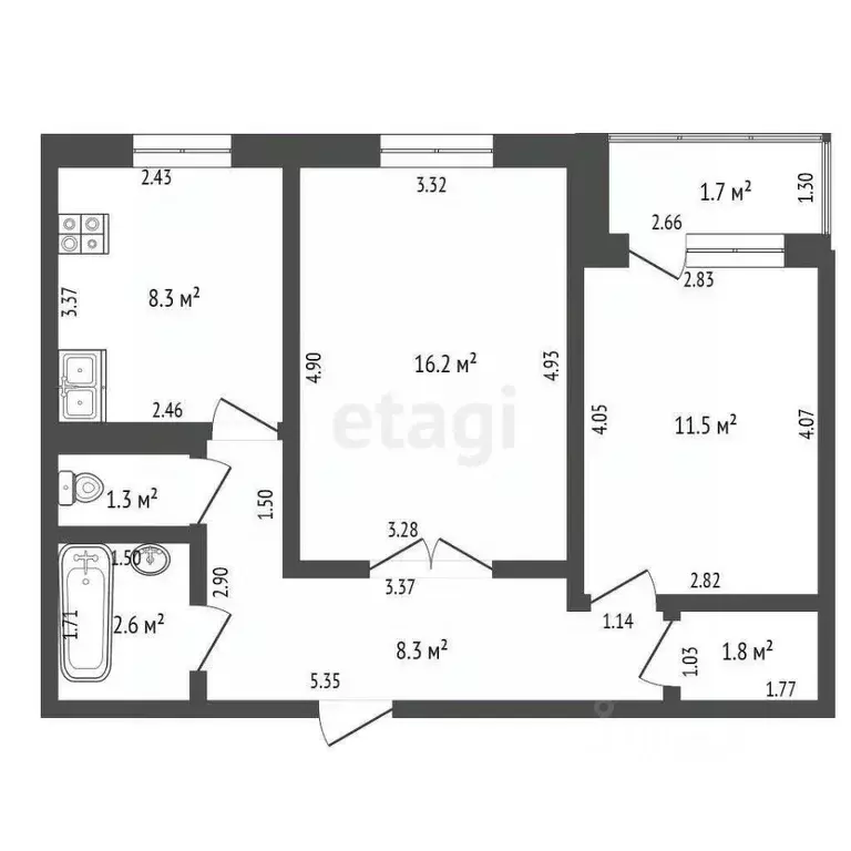 2-к кв. Башкортостан, Стерлитамак ул. Худайбердина, 200 (51.7 м) - Фото 2
