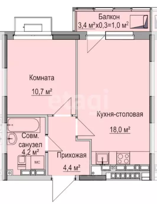 1-к кв. Удмуртия, Ижевск ул. Ключевой Поселок, 83А (40.7 м) - Фото 1