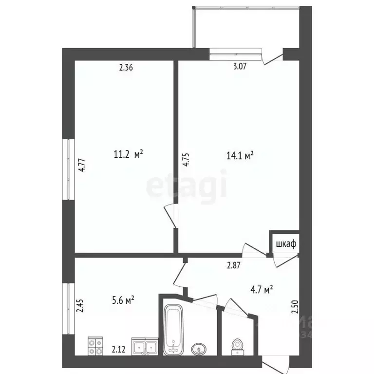 2-к кв. Архангельская область, Архангельск Воскресенская ул., 92 (39.1 ... - Фото 2