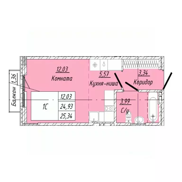 1-к кв. Омская область, Омск ул. 2-я Дачная (25.34 м) - Фото 0