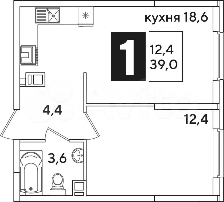 1-к. квартира, 39 м, 4/16 эт. - Фото 0