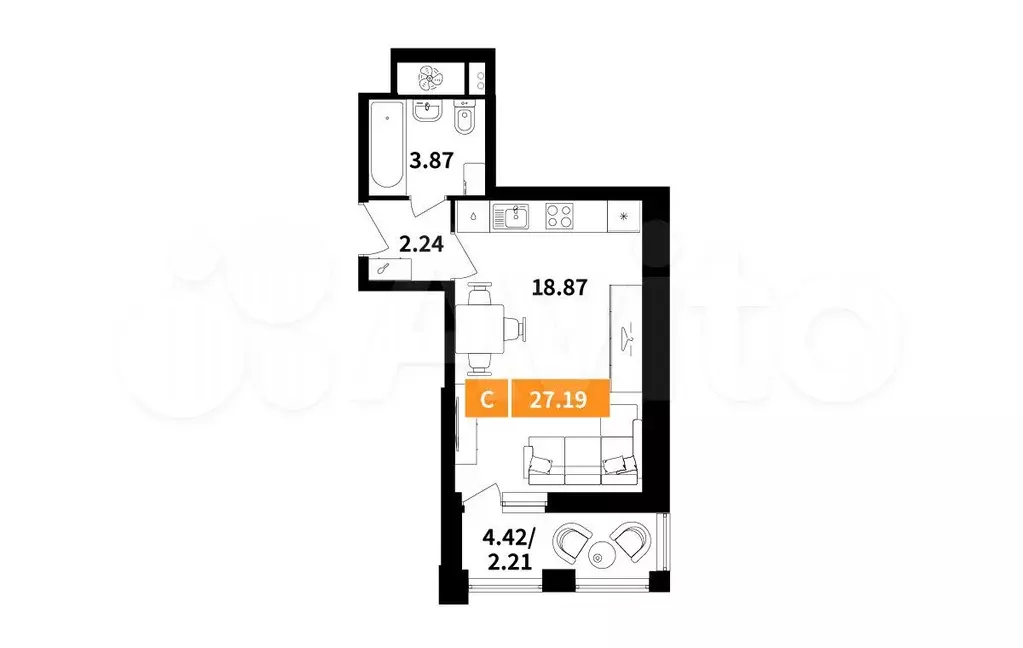Квартира-студия, 27,2 м, 3/17 эт. - Фото 0