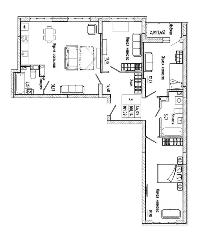 3-к кв. Воронежская область, Воронеж Нижняя ул., 32 (101.59 м) - Фото 1