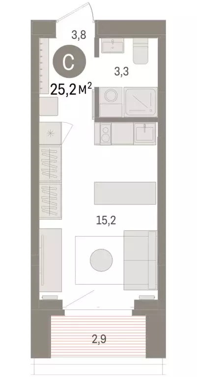 Квартира-студия: Тюмень, жилой комплекс На Минской (25.16 м) - Фото 2