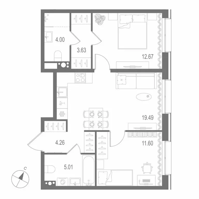 2-комнатная квартира: Санкт-Петербург, Матисов остров (60.66 м) - Фото 0