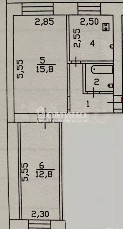2-к. квартира, 41,8 м, 4/5 эт. - Фото 0