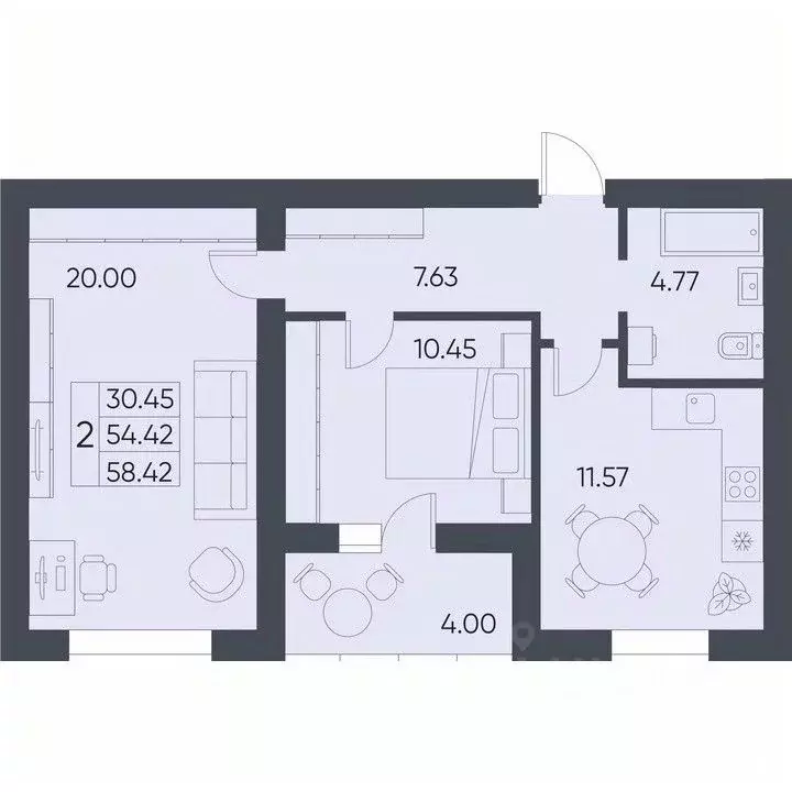 2-к кв. Саратовская область, Татищево рп  (58.42 м) - Фото 1