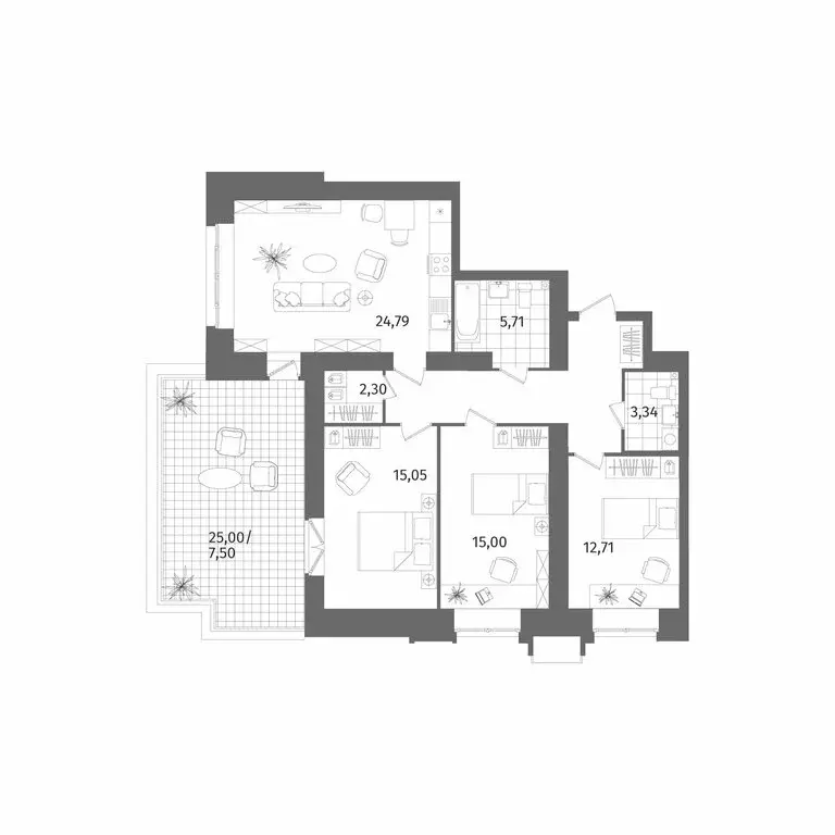 3-комнатная квартира: Санкт-Петербург, Лиственная улица, 20к2 (100.5 ... - Фото 1