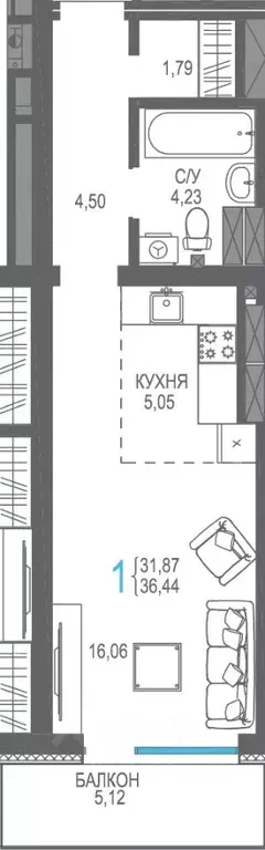Студия Крым, Ялта проезд Бакунинский, 13 (36.44 м) - Фото 0