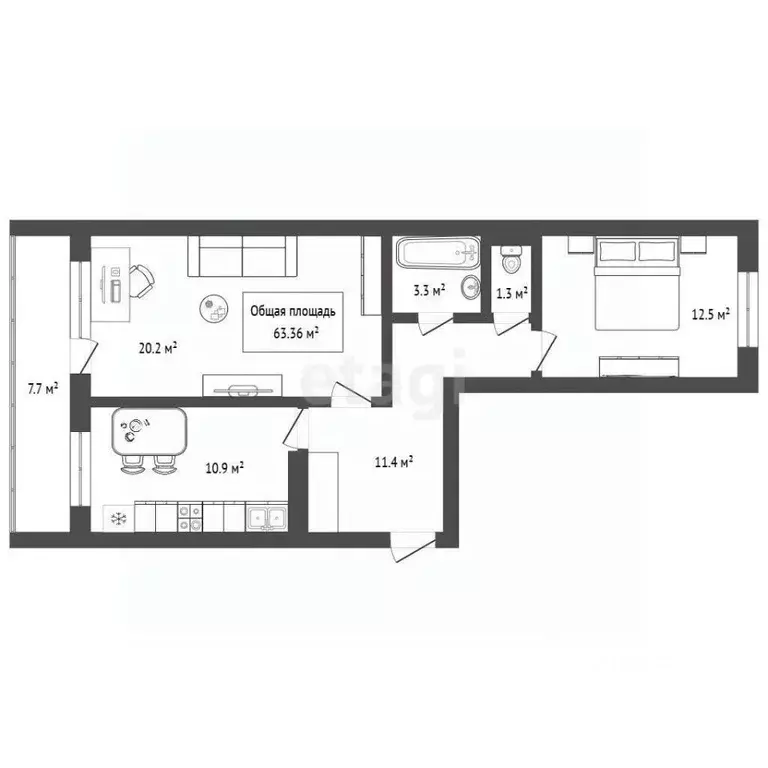 2-к кв. Новосибирская область, Новосибирск Междуреченская ул., 7/1 ... - Фото 2