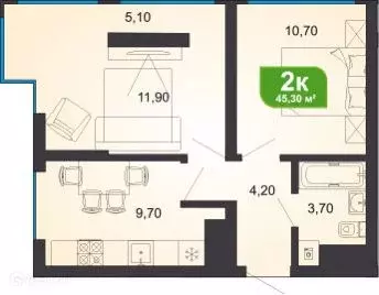 Продаётся 2-к квартира, 45 м - Фото 1