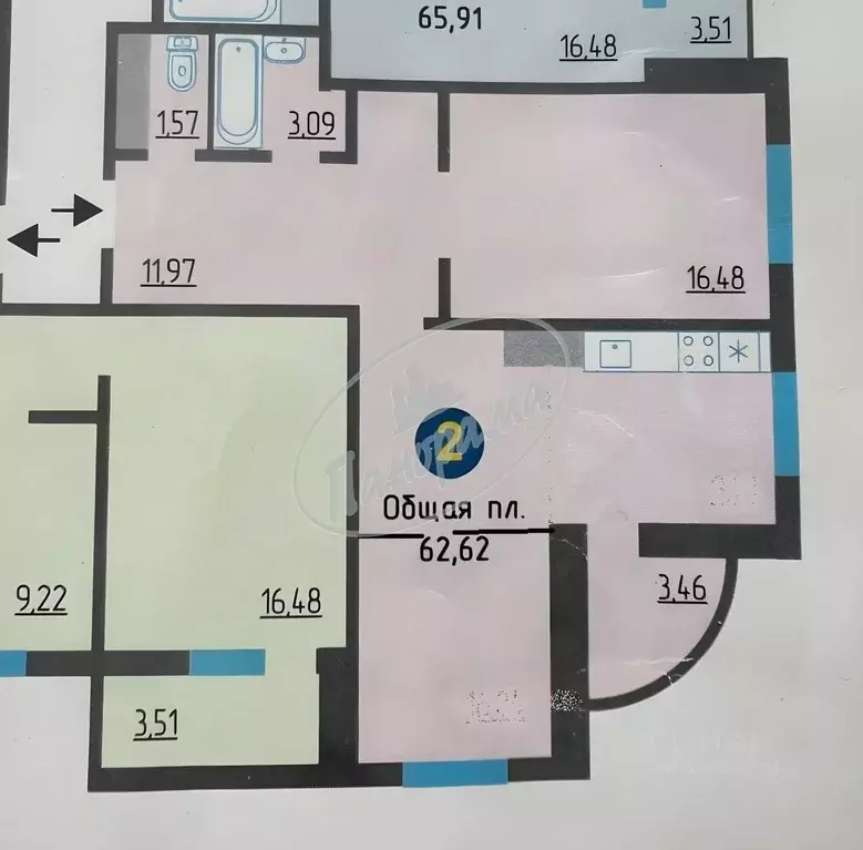 2-к кв. Калужская область, Калуга ул. Минская, 24 (62.62 м) - Фото 2