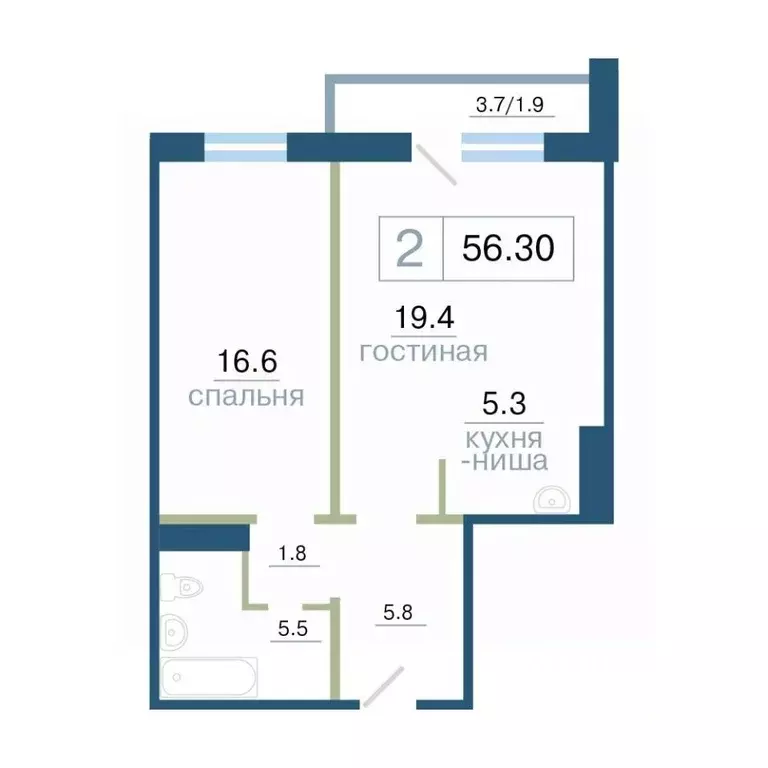2-к кв. Красноярский край, Красноярск ул. Дубровинского, 110Г (56.3 м) - Фото 1