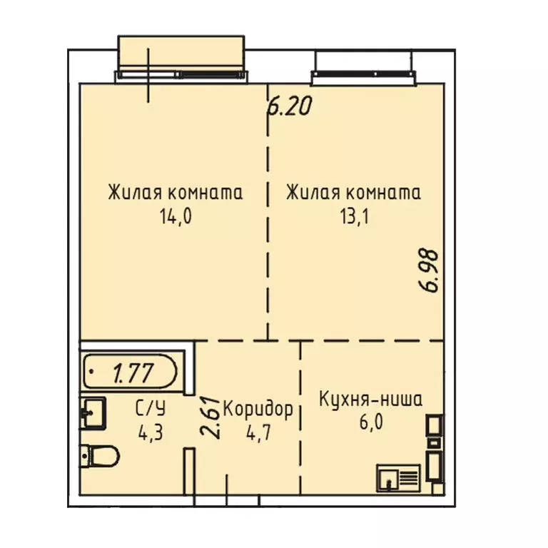 2-комнатная квартира: Иркутск, Култукская улица, 16 (43.1 м) - Фото 0