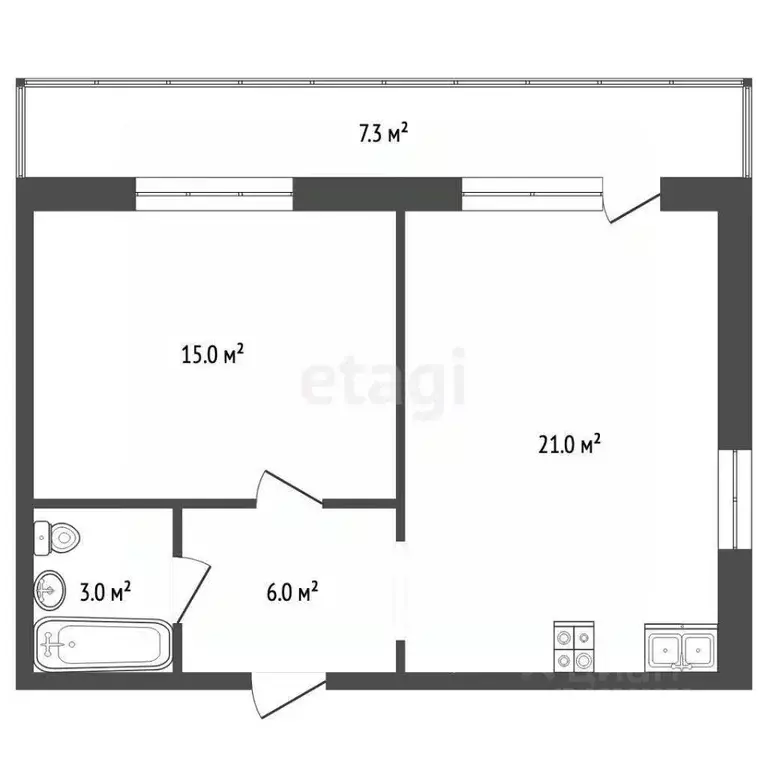 1-к кв. Тюменская область, Тобольск 15-й мкр, 39 (45.2 м) - Фото 2