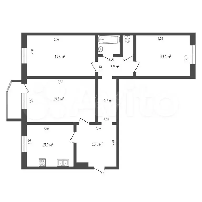 3-к. квартира, 65 м, 3/9 эт. - Фото 0