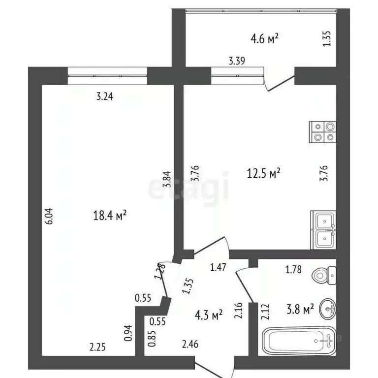 1-к кв. Башкортостан, Стерлитамак ул. Нагуманова, 12 (39.0 м) - Фото 1